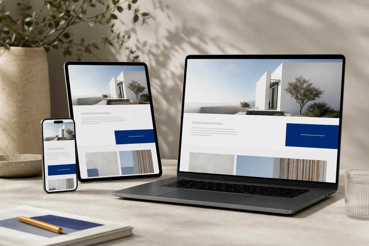 A polished responsive website presented consistently across laptop, tablet, and phone
