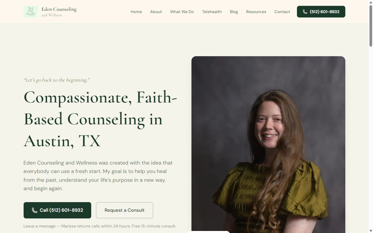 Eden Counseling and Wellness website