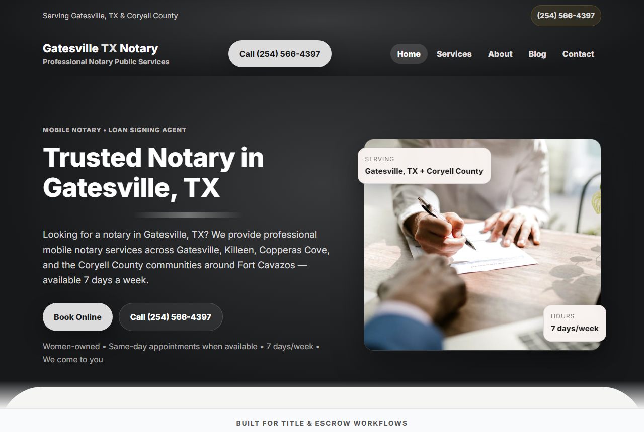 Gatesville TX Notary website homepage